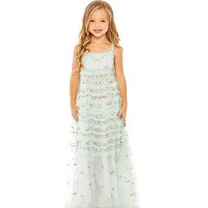 Mac Duggal Dress Girls Size 4 Ruffle Tiered Floral Embroidered 8217‎